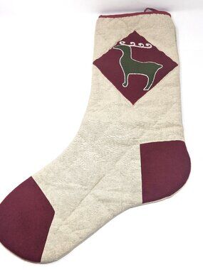 Quilted Farmhouse Christmas Stocking Rustic Country Homespun Burlap Deer